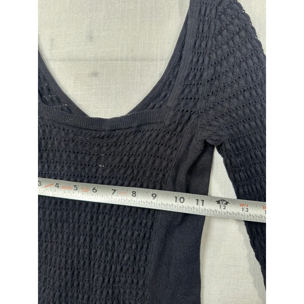 Free People Womens Black Smocked Textured Scoop Neck Long Sleeve Top Large